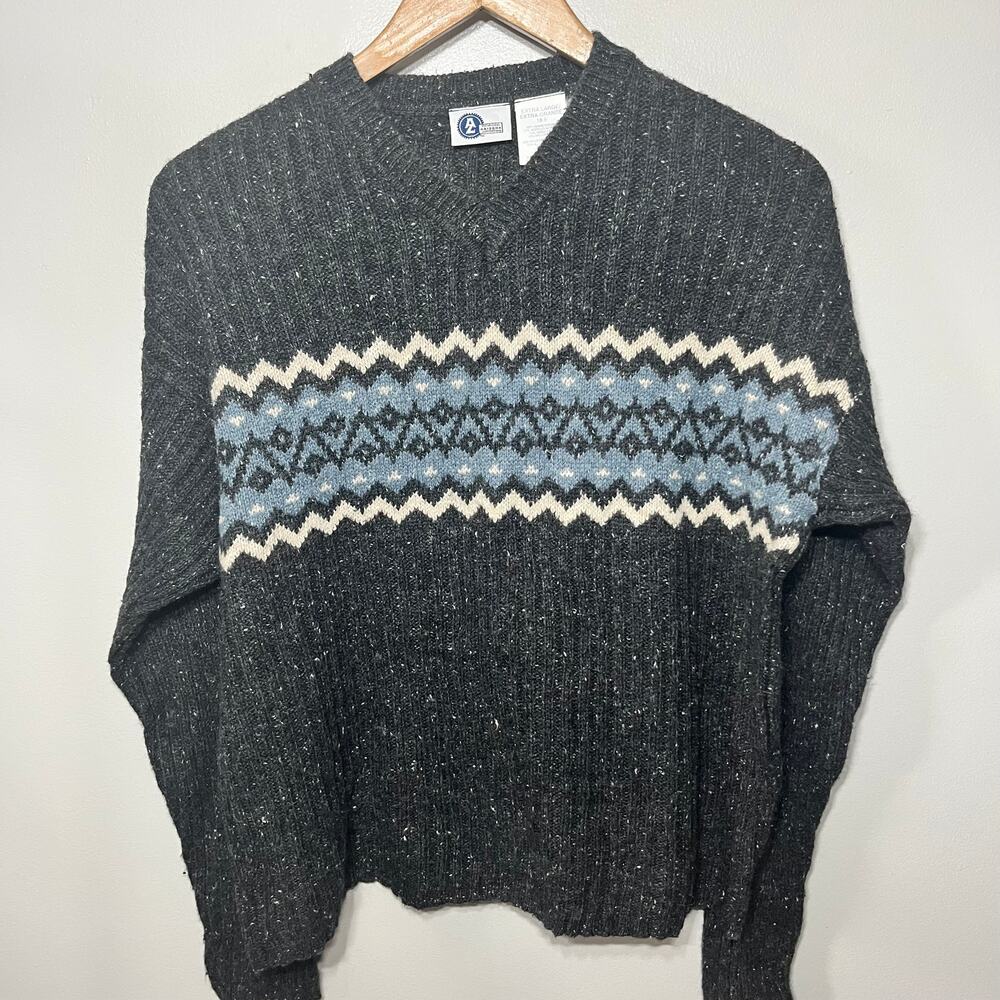 Arizona Jeans Sweater VTG Y2K Gray Chevron Stripe Acrylic Wool Ribbed Knit XL